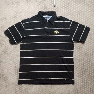Vintage Tommy Hilfiger Iowa Hawkeyes Polo T Shirt Mens Size Large Black